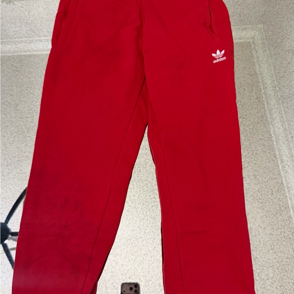 adidas Kids Red Jogger Sweatpants with White Trefoil